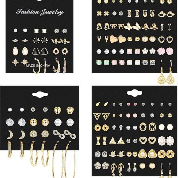 NEW 84 Pairs Assorted Multiple Stud Earrings Hoop Set Dangle Cute Hypoal… - Picture 1 of 6